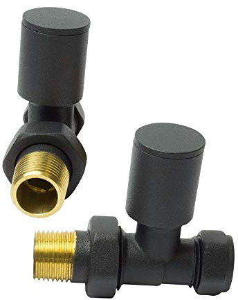 Grey Round Modern Straight Radiator Valves 15mm x ½” - Set of Two