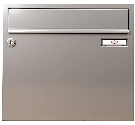 RENZ Briefkasten Classic 17 Liter - 370 mm x 330 mm x 145 mm - Einwurf 335 mm x 33 mm für Format C4 - mit RS50-Schrägeinwurf - Graualuminium (RAL 9007) - 17-1-18516