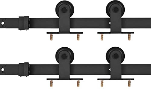 vidaXL 2x Kit de Herrajes de Puertas Correderas Riel Guías con Carril Rodillo Corredizas Percha de Manera Suave Silenciosa Acero Negro 200 cm