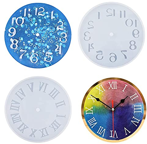 Istloho 2 Stücke Uhr Harzformen Wanduhr Gießform Silikonharz Formen römische Ziffern Arabische Ziffern Harz Silikonform Kreative Wanduhr Silikonform Resin Handwerk DIY