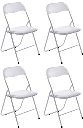 CLP 4er Set Klappstuhl Felix Gepolstert I Küchenstuhl Mit Metallgestell I Kunstleder PVC Sitz Gepolstert I Stühle Klappbar I Campingstühle, Farbe:weiß/weiß