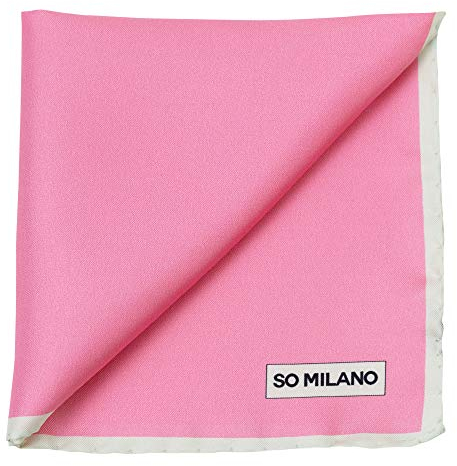 SO MILANO Einstecktuch aus Seide – Einfarbig mit Rand – 100% Seide | Handrolliert | Made in Italy (Rosa)