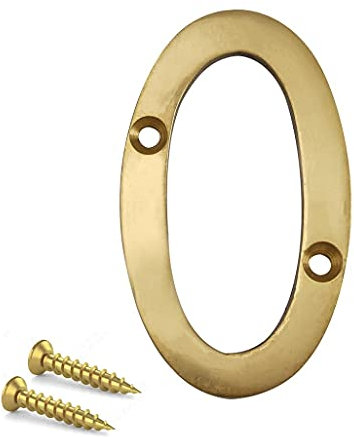 TERF® 3 Inch (75mm) Brass Polished Finish Screw Fix Front Door Number '' 0 '' Mailbox Hotel House Door Number Suitable for All Door Types Wooden, u PVC and Composite With Fixing Screw [ Number - 0 ]