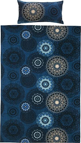 Erwin Müller Bettwäsche, Bettgarnitur Flanell - Mandala - mollig warm, temperaturregulierend, mit praktischem Reißverschluss - dunkelblau Größe 40x80 cm / 135x220 cm