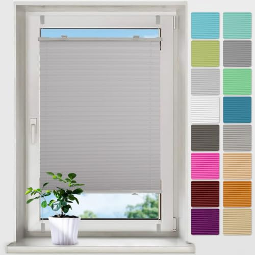 bobodeco Plissee ohne Bohren Plissees Klemmfix - Grau 60 x 100 cm (BxH) - Easyfix Plisseerollo Jalousie Faltrollo Blickdicht - Sichtschutz - Sonnenschutz Fertifplissee - Rollos für Fenster und Tür