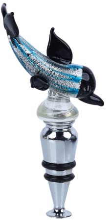 Weinstopfen aus Glas, Delfin, Blau
