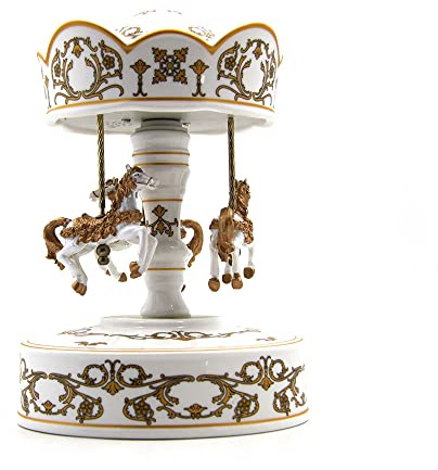 The Royal Family - Weihnachts-Mobile aus Keramik mit 3 Pferden, Spieluhr Faberge Gold auf weißem Hintergrund