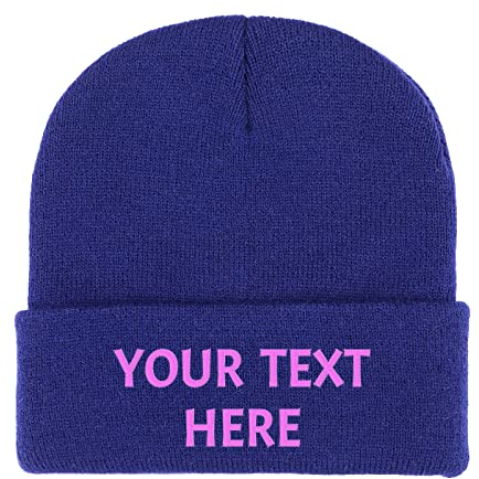 Dinikally Personalisierte Benutzerdefinierte Stickerei Schädeldecke Hut Wintermütze Beanie für Männer & Frauen mit Text (dunkel blau)