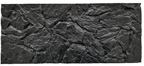 PLASTIKO - Aquarium Hintergrund 3D I Rückwänd 100x50 cm I Leicht zu Montieren und Reinigen I Keine Verklebung Erforderlich I Sicher für Tiere I Schwarz mit einem Muster aus Niedrigen Steinen