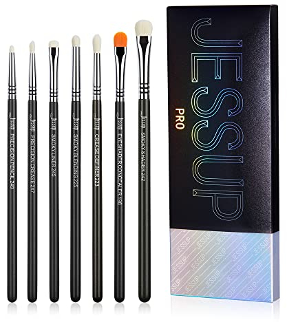 Jessup Pinsel Lidschattenpinsel Set 7-teiliges Augenpinsel Set Professionelles Augen Makeup Pinsel Hochwertiges Augen Make Up Pinsel Set Smoky Blending Shader Precision Crease Schwarz Silber T334