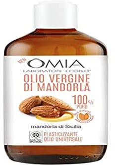 Omia, Olio Vergine di Mandorla di Sicilia Puro, Olio Corpo Puro Elasticizzante e Nutriente, Adatto a Tutti i Tipi di Pelle, Non Unge, Dermatologicamente Testato e Vegano, 200 ml