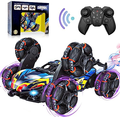 Byuert Ferngesteuertes Auto, 6WD RC Stunt Car mit Spray und Licht 360°-Drehung und Drift Fahrzeuge Rc Offroad Spielzeug Geschenke für Jungen und Mädche