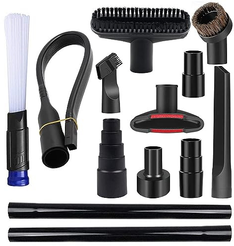 13 PCS Universal Vacuum Attachments for Shop Vac Accessories - 2 1/2 to 1 1/4 Vacuum Hose Adapter, 1 7/8 to 1 Adapter for Shop Vac, 1 1/4 Household Cleaning Vacuum Brush Attachment Kit