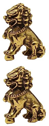 Garneck 2st Löwen Modell Ornamente Pi Yao Mini Reichtum Löwe -Figuren Goldene Kylin-Statue Löwendekor Löwenfigur Löwenskulptur Klein Sitzende Löwenstatue Messing Büro Tier Metall