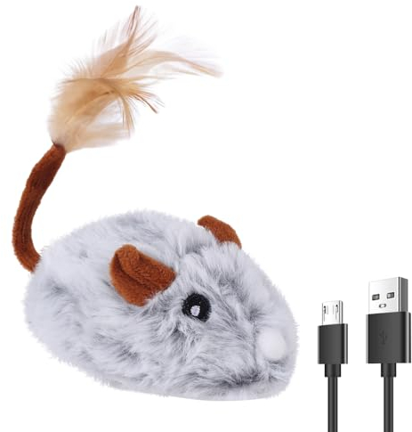 DONGKER Automatic Cat Mouse Toy,USB Rechargeable Interactive Cat Mouse Toy with Furry Tail for Indoor Cat Kitten Running Against Boredom