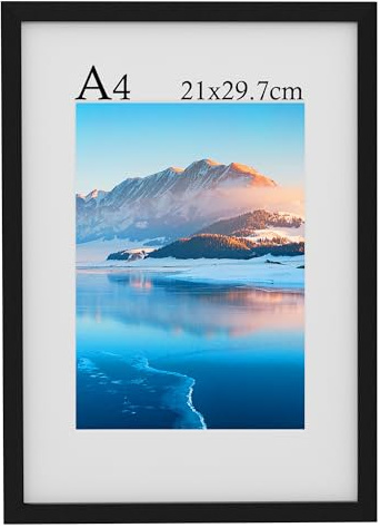 A4 Frame, 21x30 cm Wooden A4 Photo Frames, A4 Picture Frames with Mount, Black Picture Frames for Print, Certificate Frame for Wall Mount, For Table Decoration