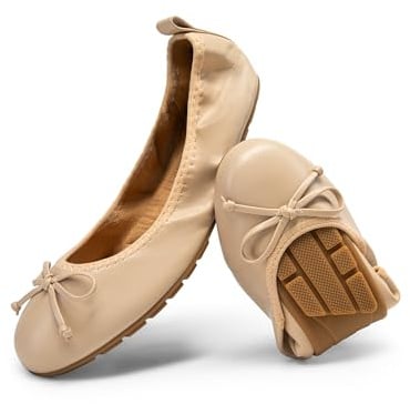 DREAM PAIRS Damen Ballerinas Faltbare runder Zehenpartie Schuhe weiche Slip-on Flachschuhe mit Schleife für Festliche Anlässe,Size 40,Nackt,SDFA2409W