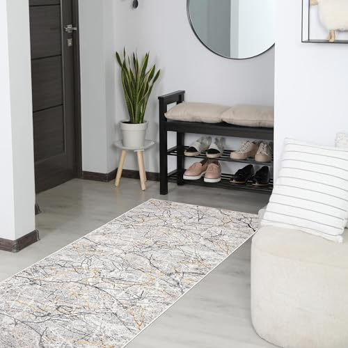Mazovia Läufer Flur 120x400cm Anthrazit Grau Abstrakt Glamour Stilvoll | Teppichläufer für Küche Waschküche Schlafzimmer Pflegeleicht Fußbodenheizungsgeeignet Kurzflor Synthetisch Verkauf pro Meter