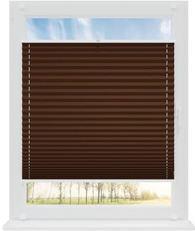 RENA Plissee ohne Bohren Rollos für Fenster | Faltrollos für Fenster & Tür | Plisseerollo nach Maß Verdunkelung | Fenster Rollos für Innen | Jalousie Schokolade 90x200 cm