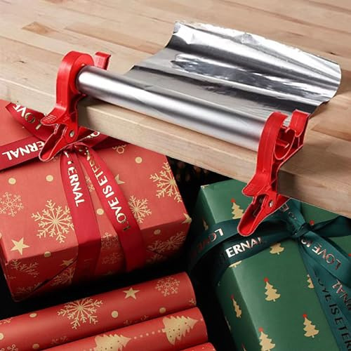 Vokowin Wrapping Paper Cutter, Gift Wrap Cutter, Tabletop Gift Wrapping Tool Clamp Solution Integrated Tape Dispenser to Secure Your Wrapping Paper Roll & Tape (K348-2)