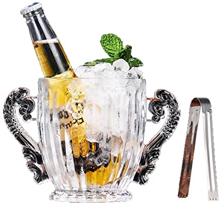 Pimex ice bucket, ice bucket gift Glass clear Ice Bucket Small Thickened European Ice Bucket With Handle And Ice Clips For Red Wine Champagne Cold Drink wine buckets for parties