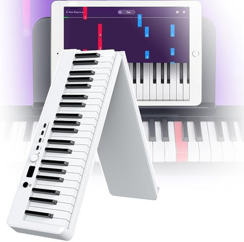 VOYADE Tastiera Musicale Pieghevole, Pianoforte Elettronico Controller Midi Professionale, Riproduzione Costante di 10-12 Ore, Strumenti D'Organo A 88 Tasti,White