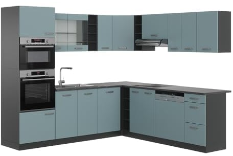 Vicco Eckküche R-Line, Blau-Grau/Anthrazit, 237 x 247 cm ohne Arbeitsplatte