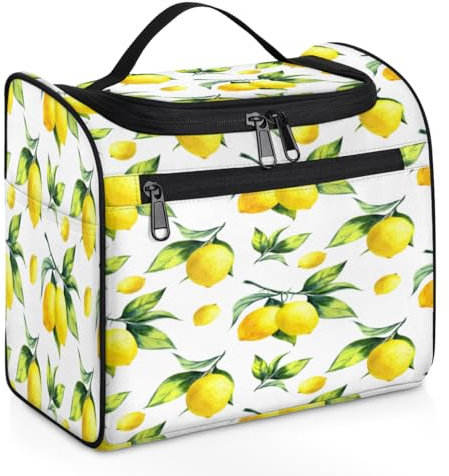 Beauty case da viaggio con motivo a foglie di limone, per donne, uomini, ragazze, ragazzi, limone, 11,2 l, borsa da toilette da appendere per articoli da toeletta, cosmetici, borsa da doccia, Colore,
