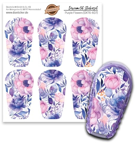 Dexcom G6 Sensor Sticker - 6er Set Purple Flowers - Aufkleber für Sensoren | Diasticker®