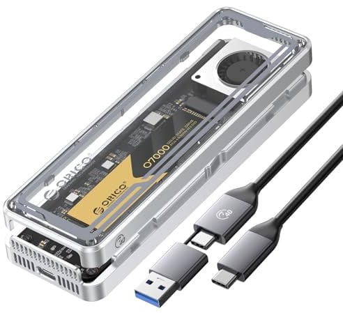 ORICO 40Gbps M.2 NVMe SSD Gehäuse, USB4 NVMe Gehäuse mit effizientem Kühlventilator, Unterstützung 2230 2242 2260 2280(M Key), Kompatibel mit Thunderbolt 4/3 USB4/3.2/3.1/3.0/2.0