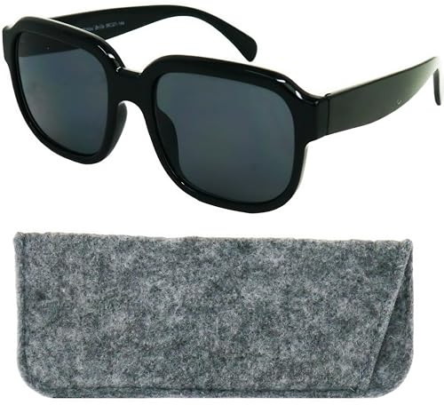 Stilvolle Sonnenbrille mit Sehstärke, Kunststoff Dicker Rahmen (Schwarz) XL großen Gläsern, Gratis Etui, Vintage Lesesonnenbrille Damen auch Herren +2.5 Dioptrien