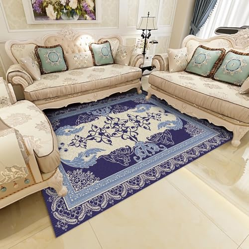 Gaming Room deko Abwaschbarer Teppich in blau-gelbem Vintage-Design,bodenmatte bürostuhl Area Rug 140x200cm