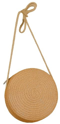 Jamron Fait Main Rond Sac de Paille Sac à Bandoulière Bohème Fleur Sac de Plage avec Fermeture Éclair SN0702152 Grand Marron