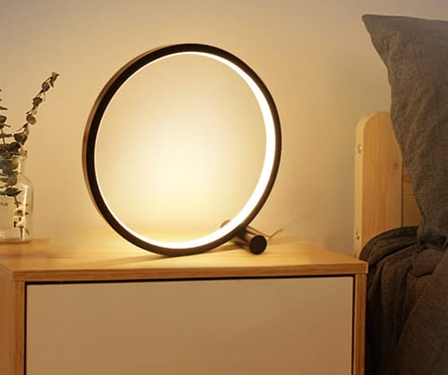 SSNCcNC Schwarz, LED Ring Tischlampe Moderne Minimalismus Tischleuchte 6W Warmes Licht 3000K Nordic Schreibtischlampe Aluminium Wohnzimmer Schlafzimmer Nachttischlampen USB-Anschluss Ø25cm