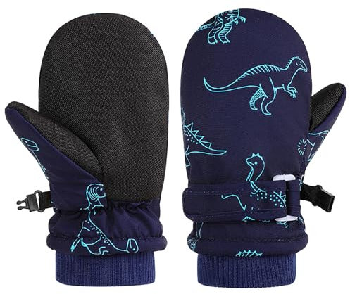 QKURT Ski Gloves for Kids, Waterproof Winter Snow Gloves Windproof Anti-Slip Snowboard Skating Mittens Fleece Lined Warm Mittens for 2-8 Years Old Boys and Girls