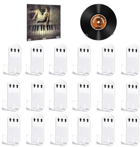 Vinyl Wall Mount, 18 PCS Vinyl Record Wall Mount Display Shelf No Drill Acrylic Album Storage Hanger Self-Adhesive Hanger Record for CD