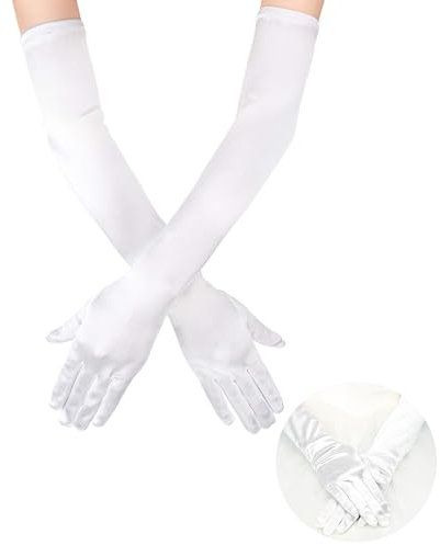 YUGUOLAN Handschuhe Weiß Lang, Damen Handschuhe Lang, Weiß, Weiße Handschuhe Karneval Damen, White Gloves, Handschuhe Damen Elegant, Für Classic Opera Party Halloweenkarneval Kostüm (53cm)