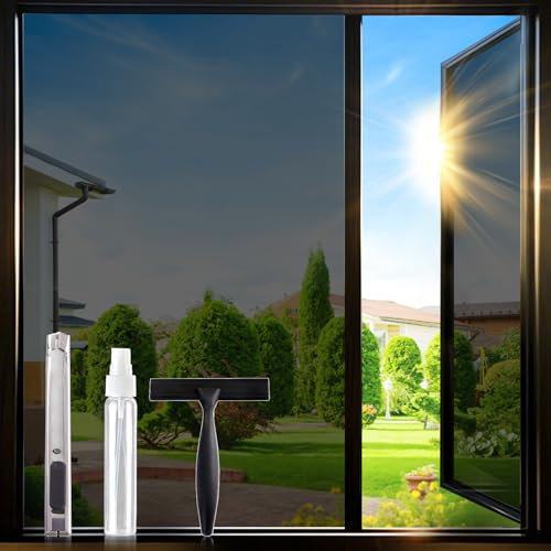 Lifetree Spiegelfolie Fensterfolie Blickdicht Sichtschutz von außen, 44.5x1000 cm, Sonnenschutzfolie mit UV-Schutz und Hitzeschutz, selbstklebend, ideal für Wohnzimmer und Büro, Schwarzes-Silber