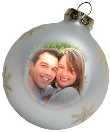 Contento Weihnachtskugel mit Foto, aus Glas, Christbaumkugel personalisiert mit Bild Weihnachtsdeko für Partner und Familie, (silberfarben, 1 STK.)