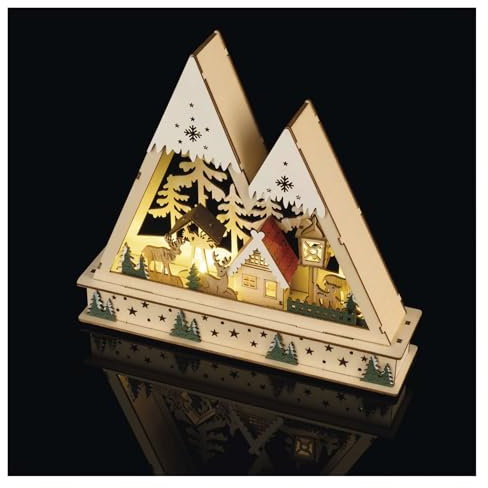 EMOS Winterlandschaft aus Holz, leuchtende Weihnachtsdeko mit LEDs, zauberhafte Berg- und Waldmotive - batteriebetrieben (2x AA nicht enthalten) - warmweiß - für Innenräume