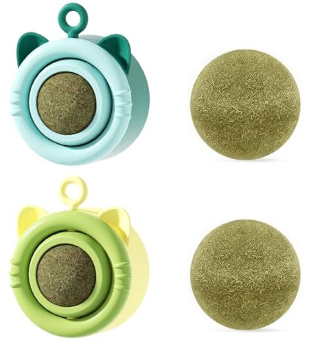 KOLZEMV 4Pcs Pallina di Erba Gatta,Erba Gatta Catnip Ball, Palline Erba Gatta Palline Di Erba Gatta Ruotabili a 360°per Gattino Pulizia Denti per Leccare Masticare Gatti Rotante Giocattolo Interattivo