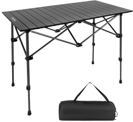 Byliable Camping Table Folding Portable Camp Aluminum Fold Up Lightweight Roll Up Table Adjustable Height with Carry Bag Indoor Outdoor for Camping, Picnic, Backyard, BBQ, Patio, Black