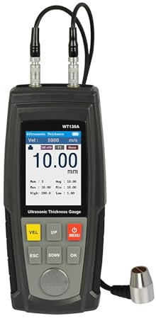 WT130A Thickness Gauge Meter, 1,2-300mm Messung, Präzision 2.5P φ 10 Ultraschall-Dickenmessgerät Probe für Metall, Keramik, Glas, Kunststoff, 1500 Gruppen Datenspeicherung, Ultraschall-Dickenmessgerät