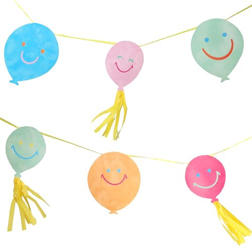 Talking Tables Papiergirlande, Wiederverwendbare Happy Face-Ballonwimpelkette, 3 Meter lang (9,8 Fuß), Bunte Smiley-Dekoration für Jungen, Mädchen, Geburtstag, Babyparty, Garten, umweltfreundlich