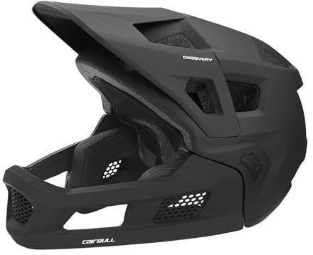 F Fityle Casco da mountain bike da bicicletta per adulti Leggero con mentoniera staccabile Casco da ciclismo integrale traspirante, Nero