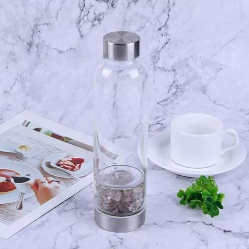 Natural Smoky Quartz Gravel Elixir Glass Water Bottle Crystal Rock