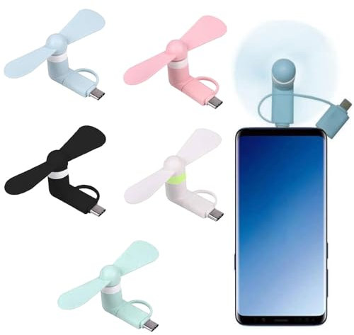KARELLS 5 Pezzi Ventilatore Portatile 2 In 1, Ventilatore Per Cellulare, Ventole per Cellulare, per Casa, Viaggi, Ufficio, Mini Ventola, per USB Di Tipo C/Porta Lightning