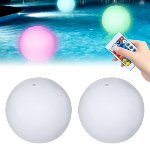 SKIKHN Lámparas Flotantes para Piscina, 2 Piezas 16 LED Luz Lámpara Esfera con Control Remoto, Piscina Flotante Impermeable IP68, RGB 16 Colores Luz de Bola LED, para Piscinas, Playa, Deco de Fiesta