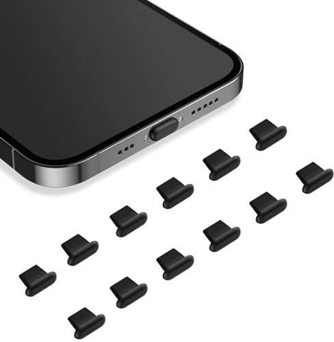 12PCS USB C Dust Plug - USB C Cover - Silicone USB C Port Protector - Charging Port Cap for iPhone 15/16 Plus Pro Max - Samsung S21/S22/S23/S24 Ultra - MacBook Huawei Xiaomi Type-C Devices (Black)