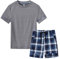 MoFiz Pyjama Garcon Court Ensembles de Pyjama Short Ete Doux Vêtements de Nuit Manche Courte Hauts de Pyjamas Short à Carreaux Gris M(140-152)